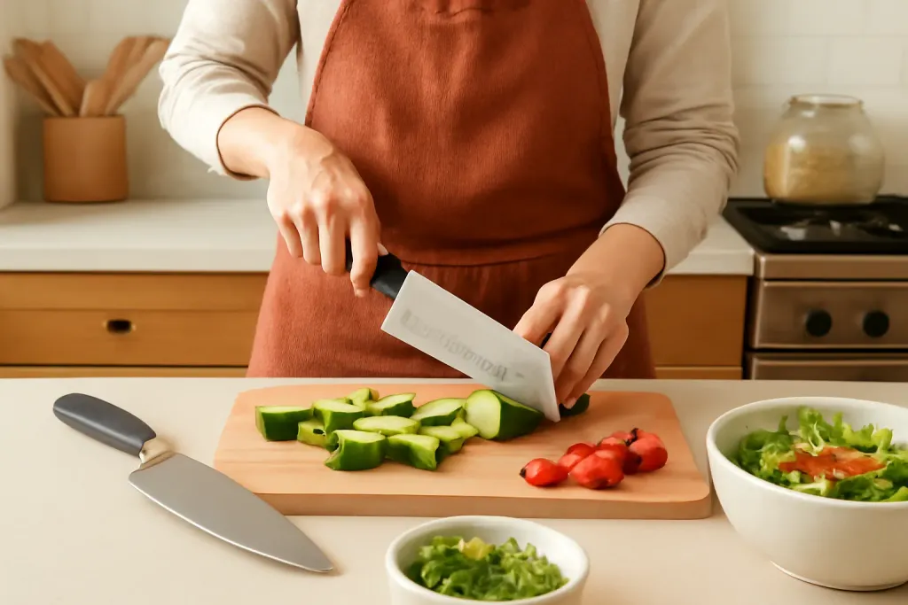 Photo illustrating chefs knife vs santoku knife