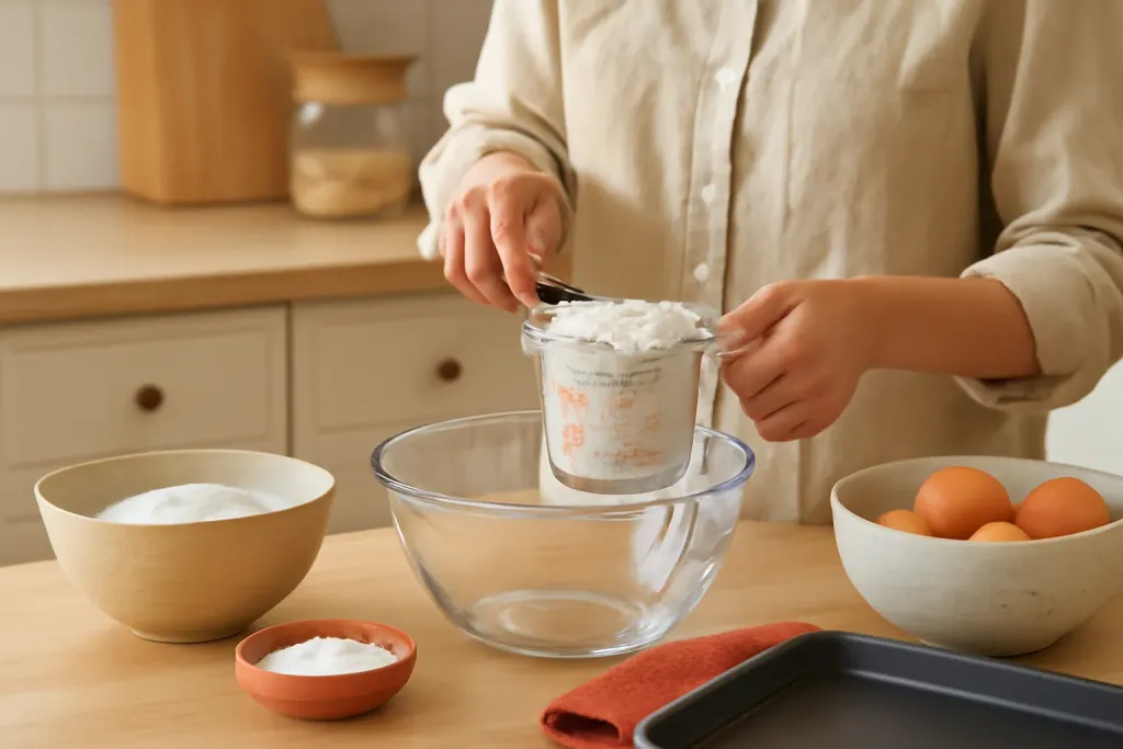 Photo illustrating how to measure ingredients for baking