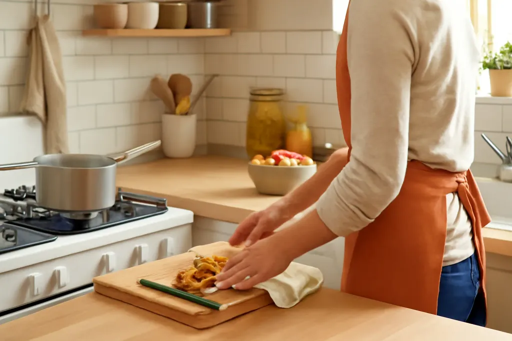 A second photo showing a related step or detail for how to organize a first apartment kitchen