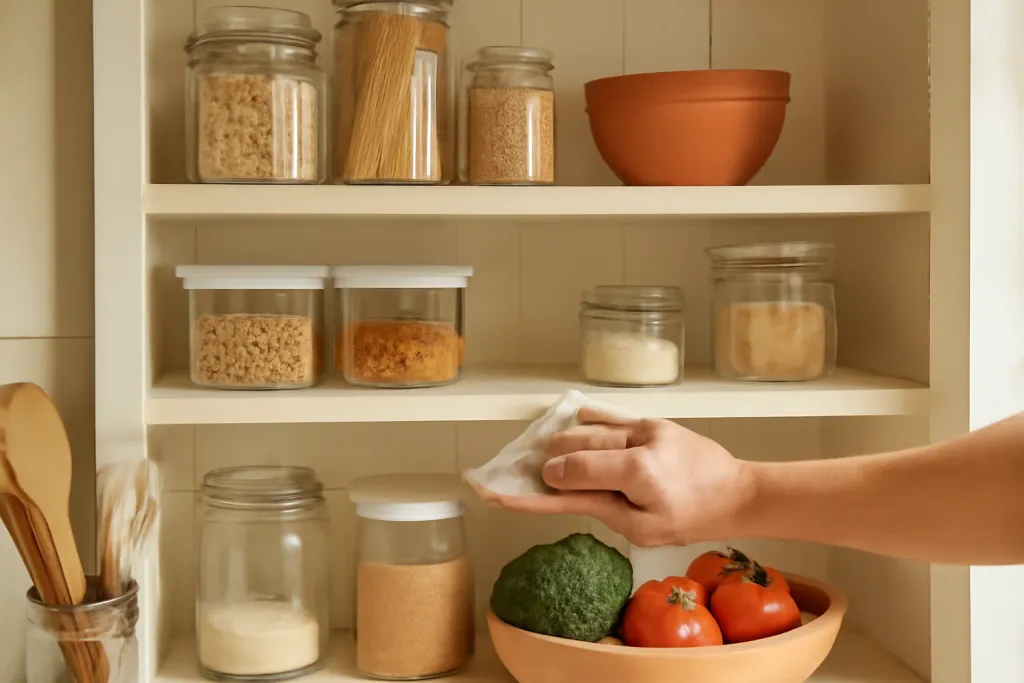 A second photo showing a related step or detail for how to organize a small kitchen pantry