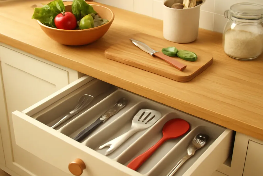 Photo illustrating organize kitchen gadgets small drawer