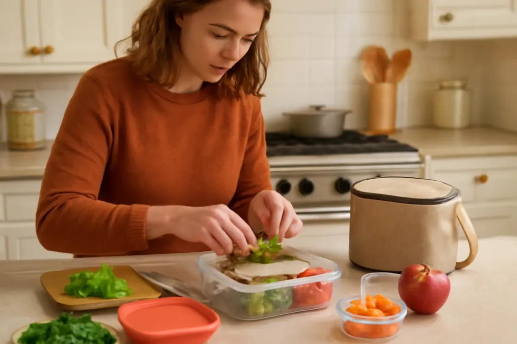 A second photo showing a related step or detail for how to pack a work lunch the night before