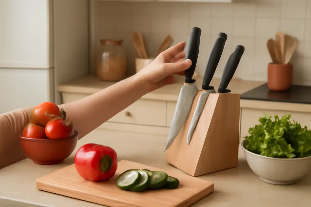A second photo showing a related step or detail for how to store kitchen knives safely