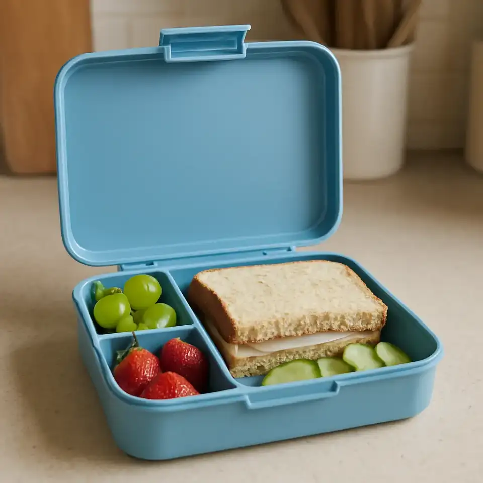 AI-generated editorial product photograph (not the exact linked listing) of kids' bento lunch box