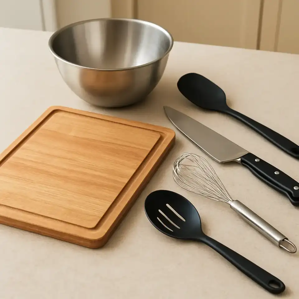 AI-generated editorial product photograph (not the exact linked listing) of kitchen essentials starter kit